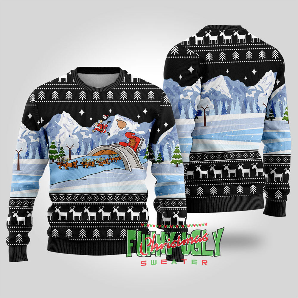 Funny Santa's Sleigh Ugly Christmas Sweater Black