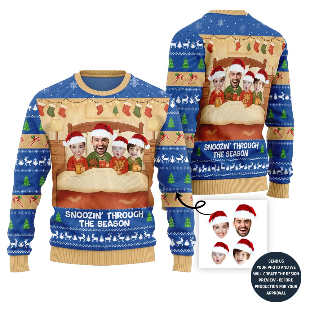 Funny Snoozin' Family Holiday Ugly Sweater