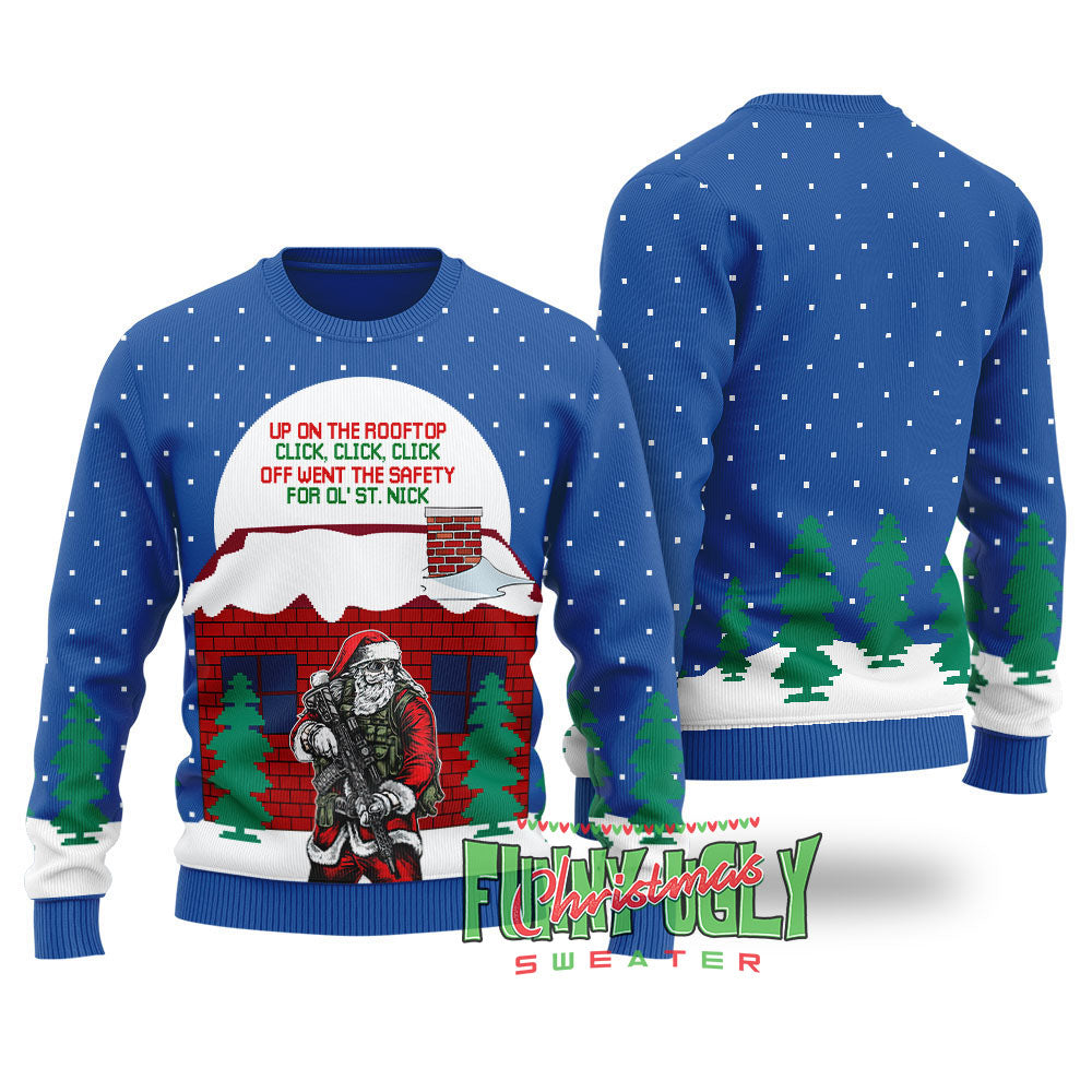 Funny Up On The Housetop Ugly Christmas Sweater Royal