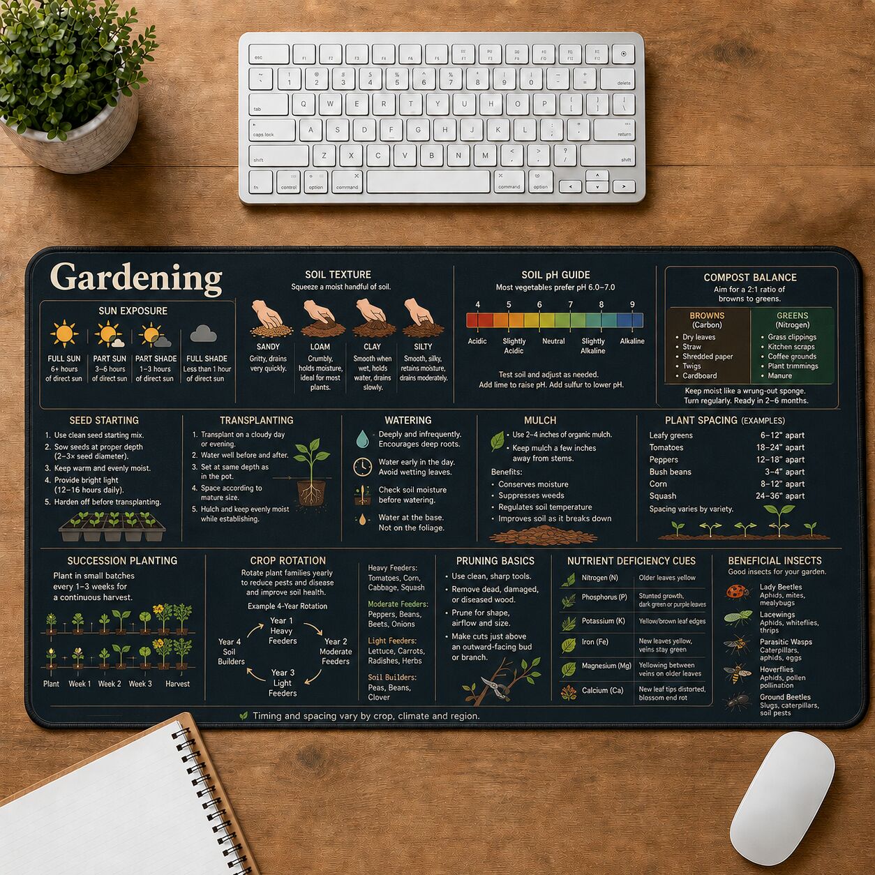 Gardening Cheat Sheet Quick Reference Guide Desk Mat | 5To9Vibe