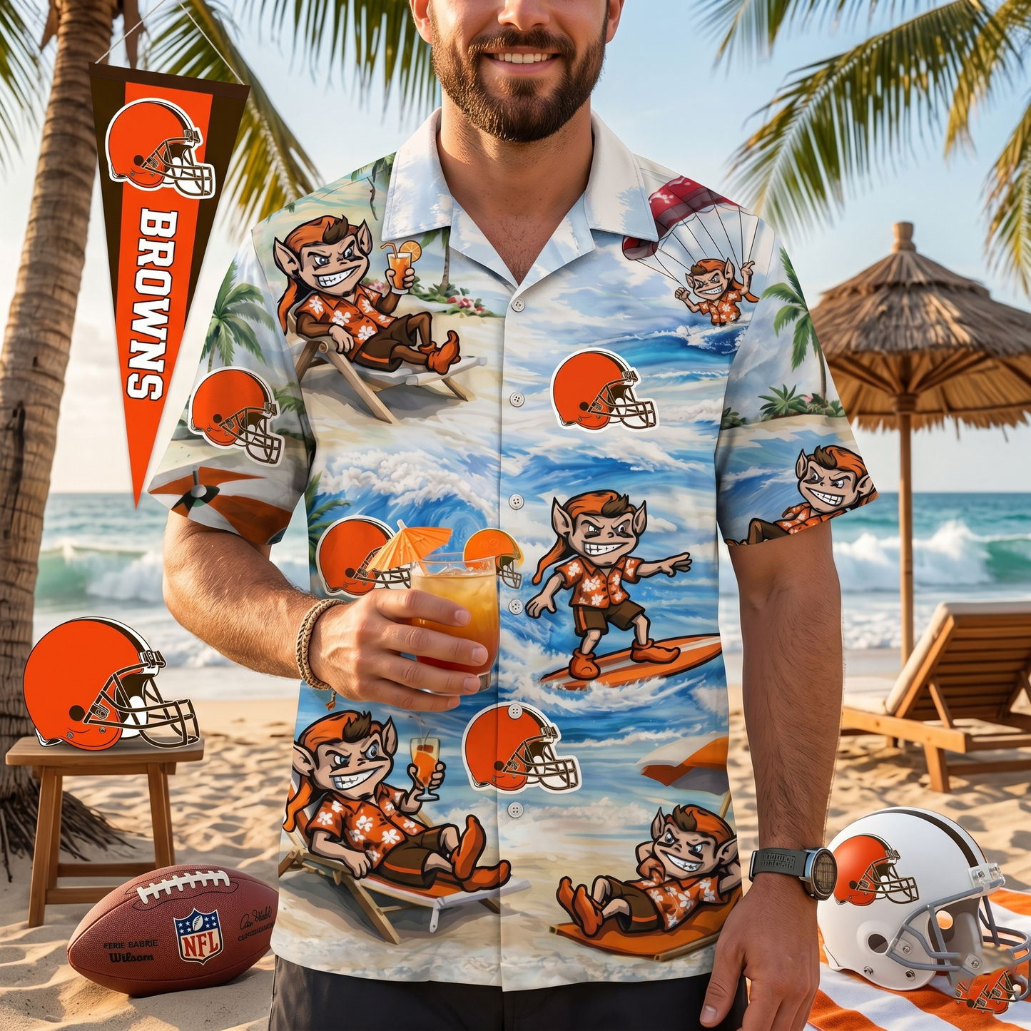 Camisa Hawaiana Unisex CB Football Mascot Beach Viber para Hombres y Mujeres