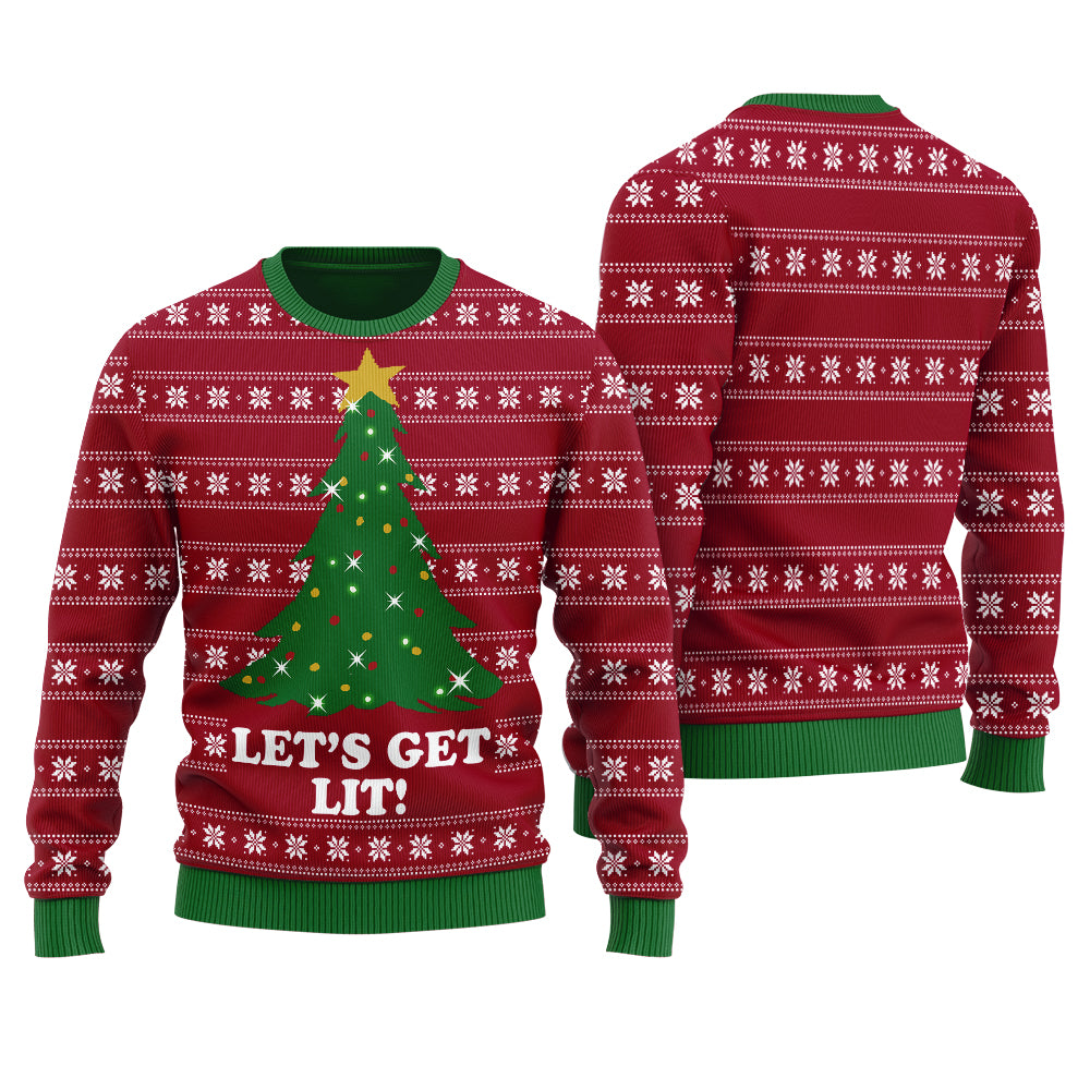 Get Lit Funny Ugly Christmas Sweater Women Cardinal Red - Funny Ugly Christmas Sweater