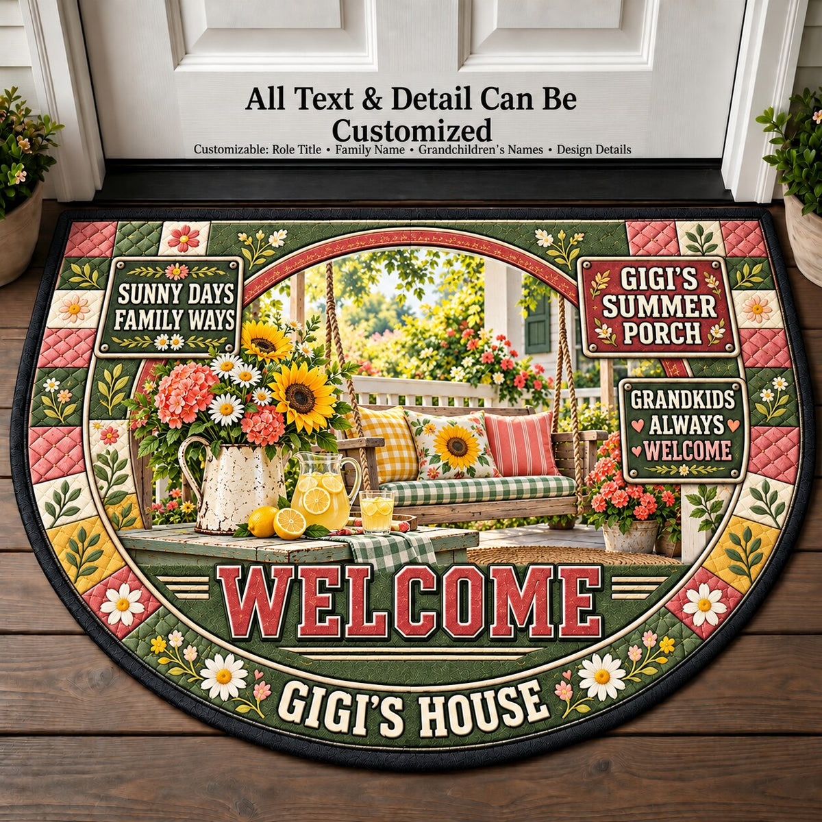 Gigi's Summer Porch Personalized Half Round Mat | 5To9Vibe
