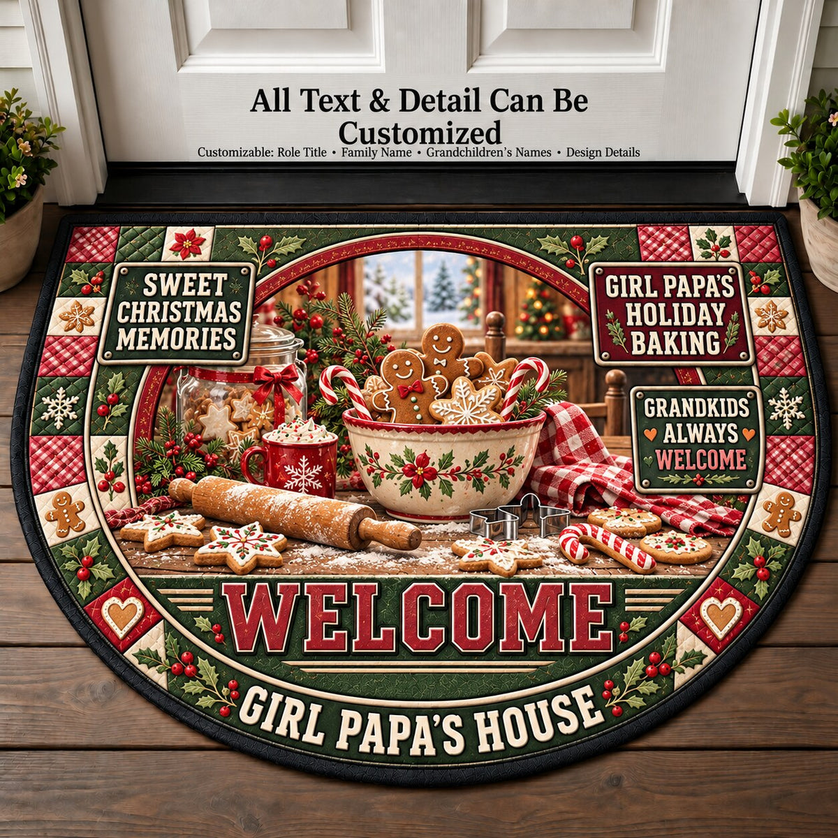 Girl Papa's Holiday Baking Personalized Half Round Mat | 5To9Vibe
