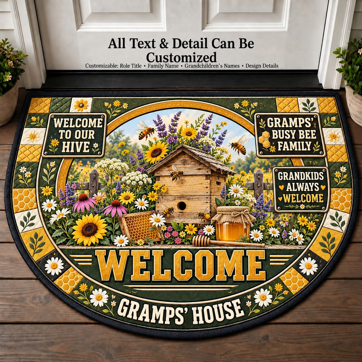 Gramps' Busy Bee Family Personalized Half Round Mat | 5To9Vibe
