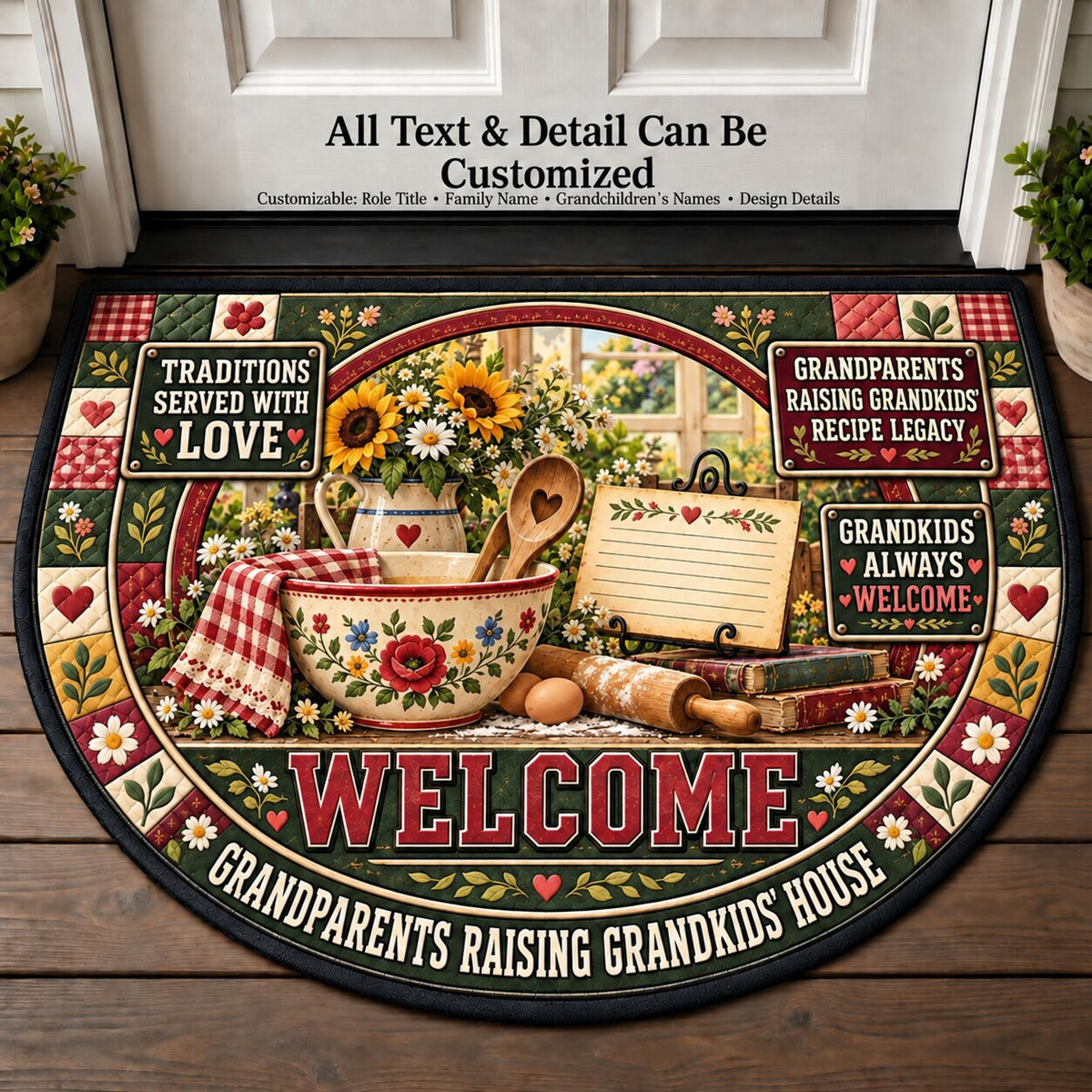Grandparents Raising Grandkids' Recipe Legacy Personalized Half Round Mat | 5To9Vibe