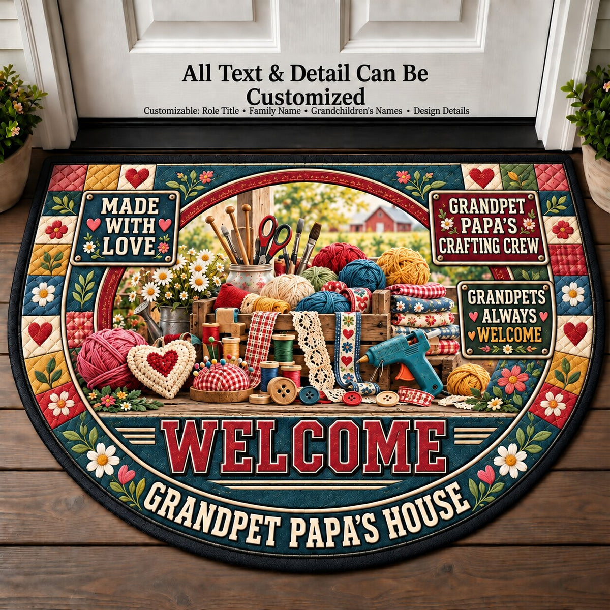 Grandpet Papa's Crafting Crew Personalized Half Round Mat | 5To9Vibe