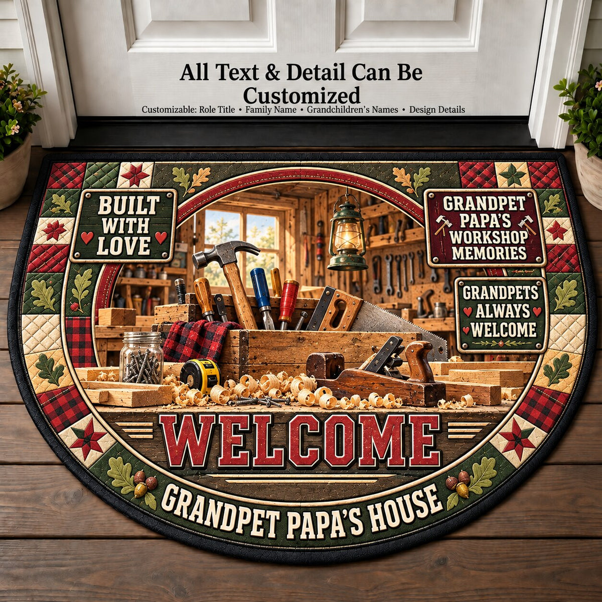 Grandpet Papa's Workshop Memories Personalized Half Round Mat | 5To9Vibe