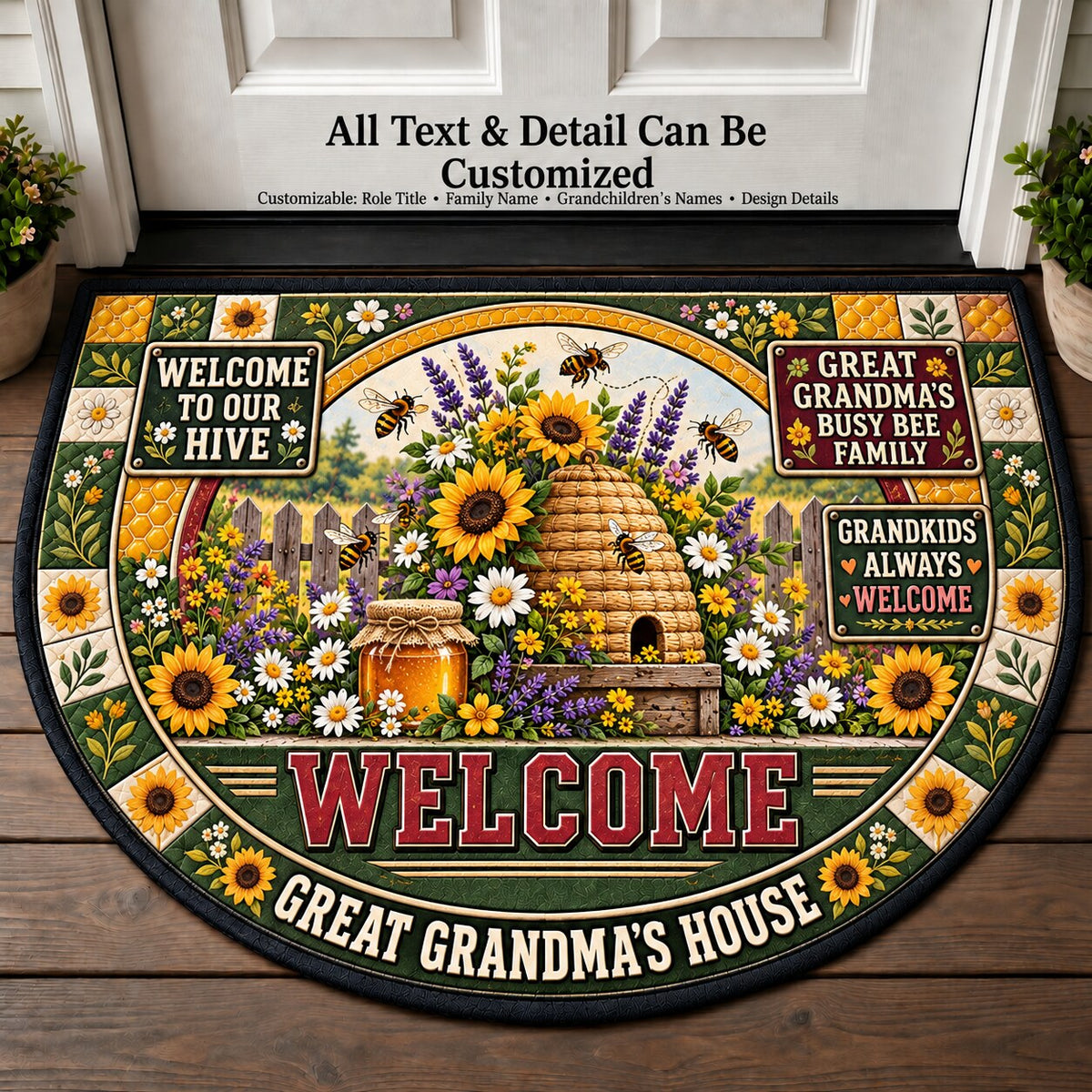 Great Grandma's Busy Bee Family Personalized Half Round Mat | 5To9Vibe