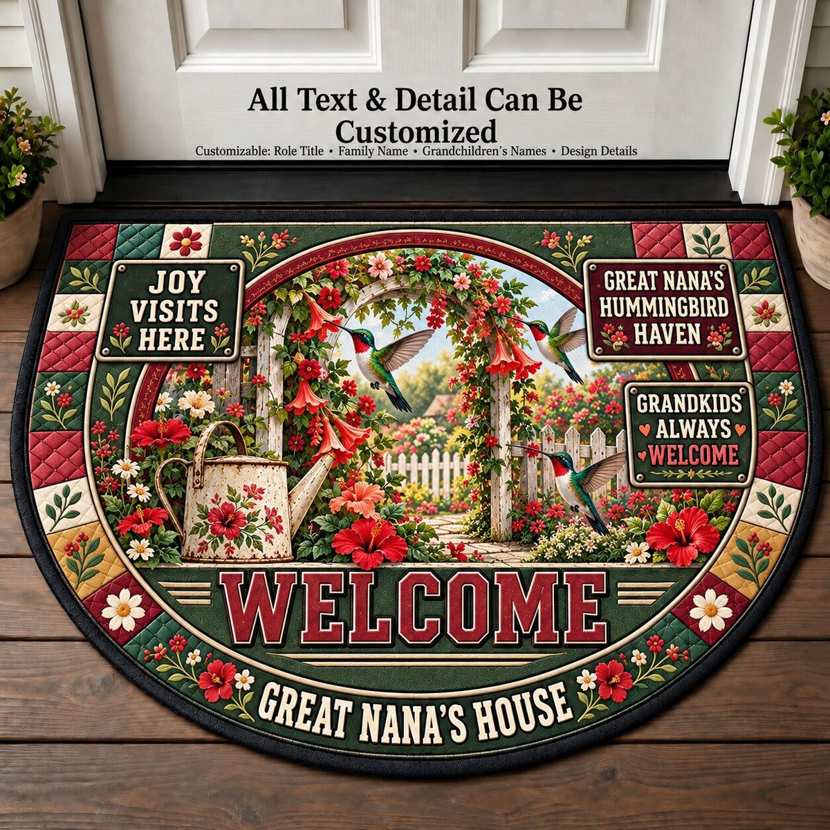 Great Nana's Hummingbird Haven Personalized Half Round Mat | 5To9Vibe