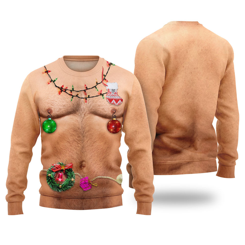 Hairy Chest Christmas Lights Ugly Christmas Sweater