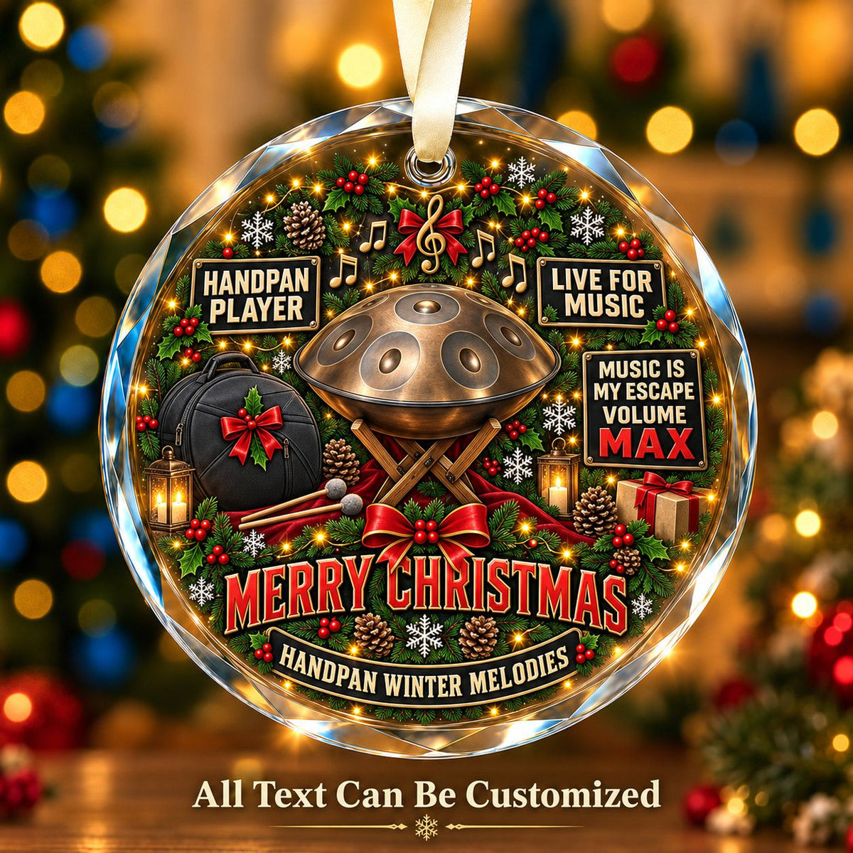 Handpan Player Personalized Glass Ornament | 5To9Vibe