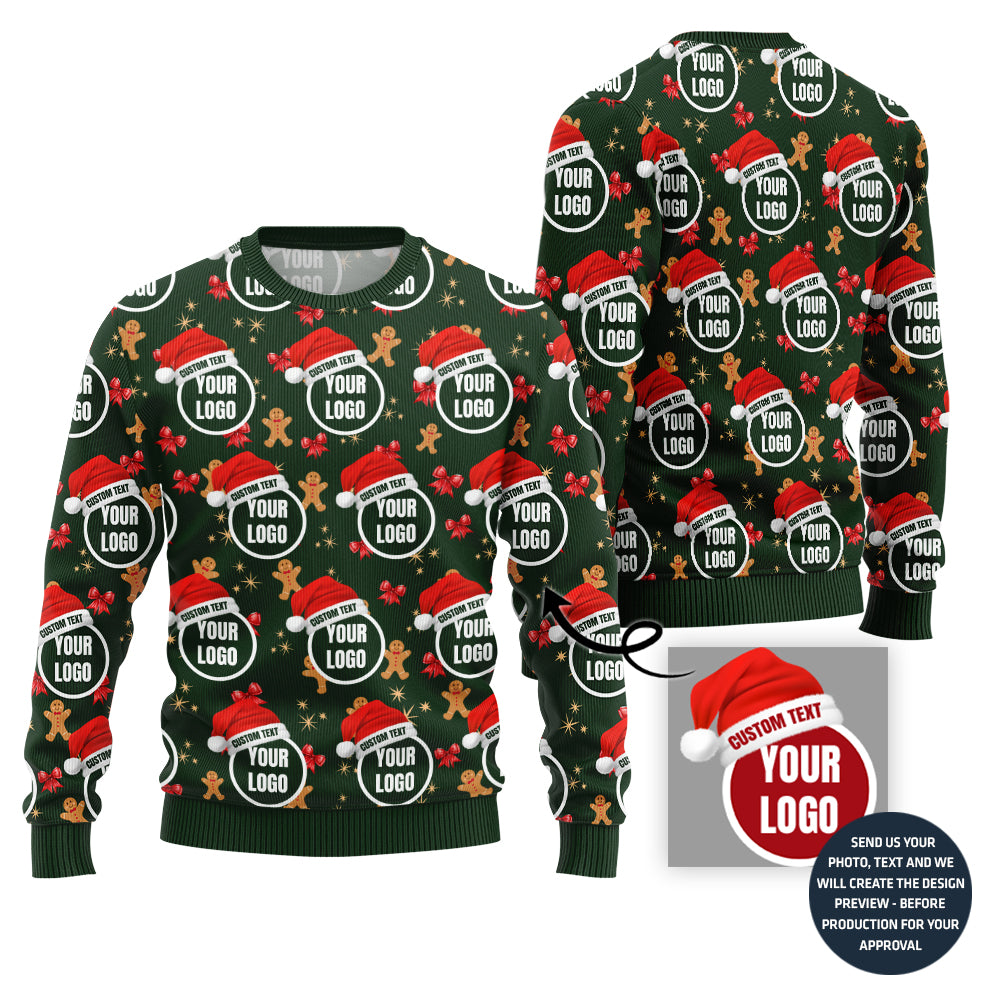 Happy Gingerbread Man Custom Logo Ugly Christmas Sweater