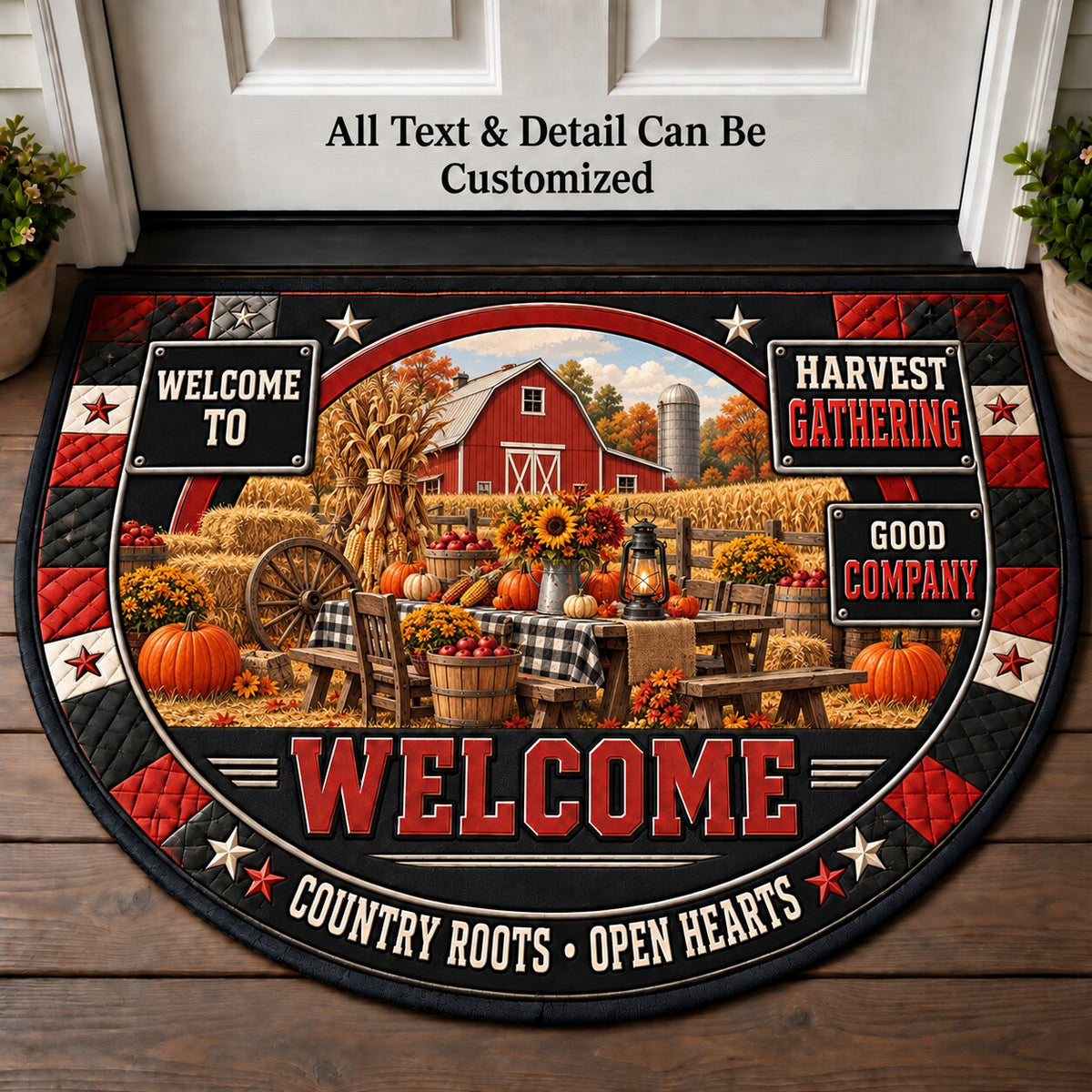 Harvest Gathering Personalized Half Round Mat | 5To9Vibe