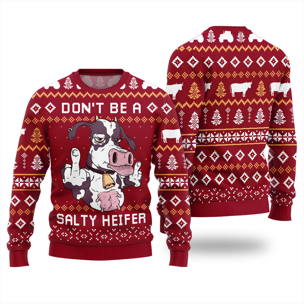 Hilarious Cow Naughty Ugly Christmas Sweater Red