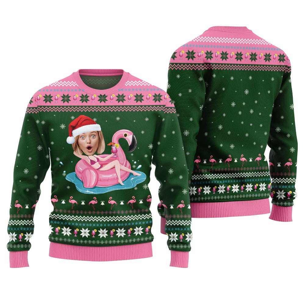 Hilarious Custom Face Flamingo Christmas Sweater