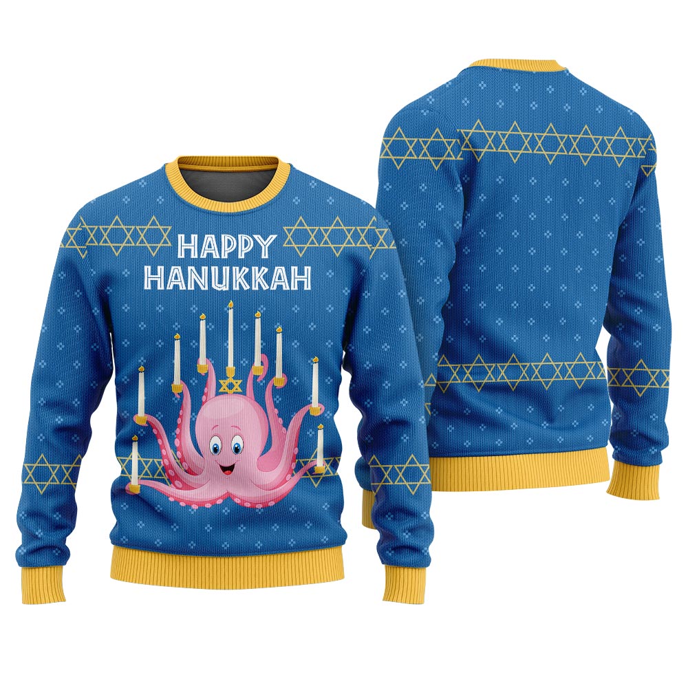 Hilarious Octopus Whoopi Hanukkah Sweater Royal