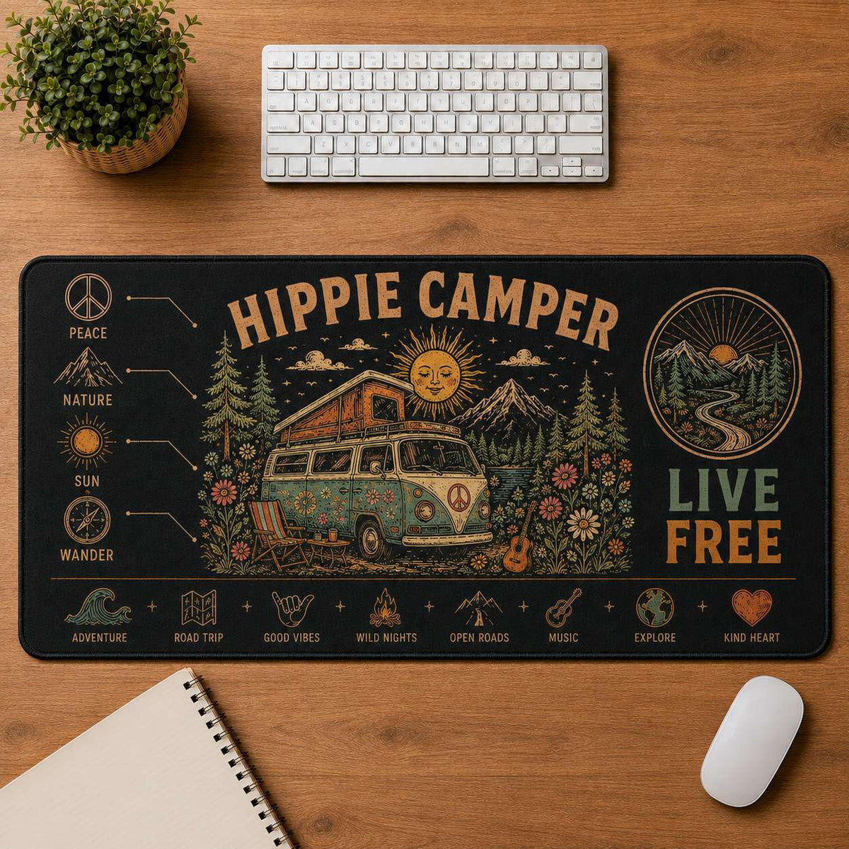 Free Spirit Hippie Desk Mat Mouse Pad | 5To9Vibe - Hippie Camper style