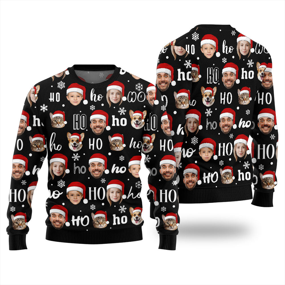 Ho Ho Ho Custom Christmas Sweater With Face