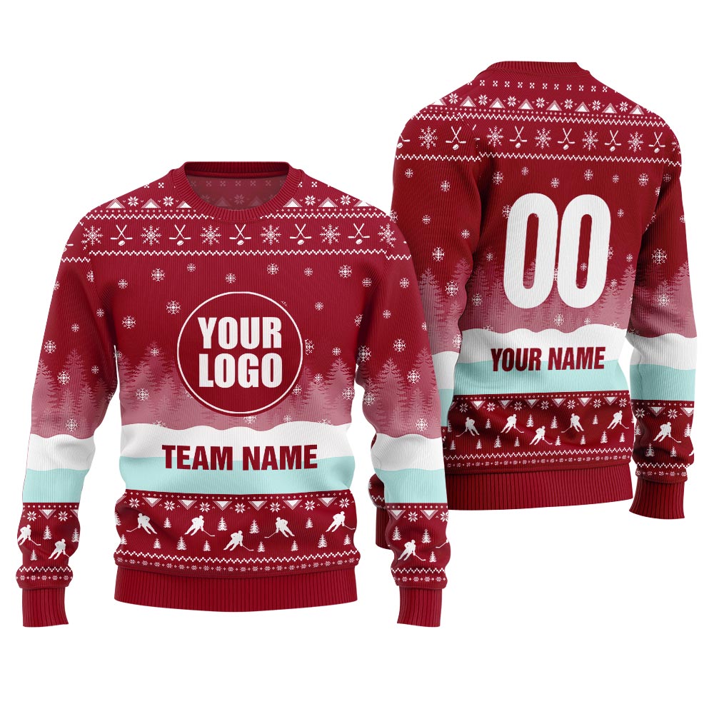 Hockey Ugly Christmas Sweater With Custom Logo