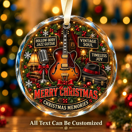 Hollow-Body Jazz Guitar Personalized Glass Ornament | 5To9Vibe