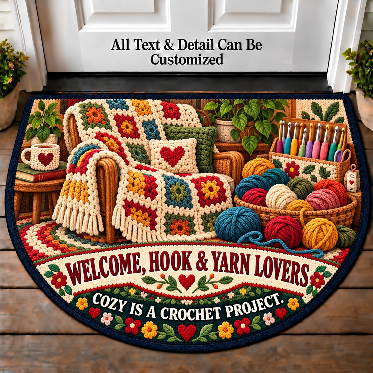 Cozy Throw - Hook and Yarn Lovers Personalized Half Round Mat | 5To9Vibe