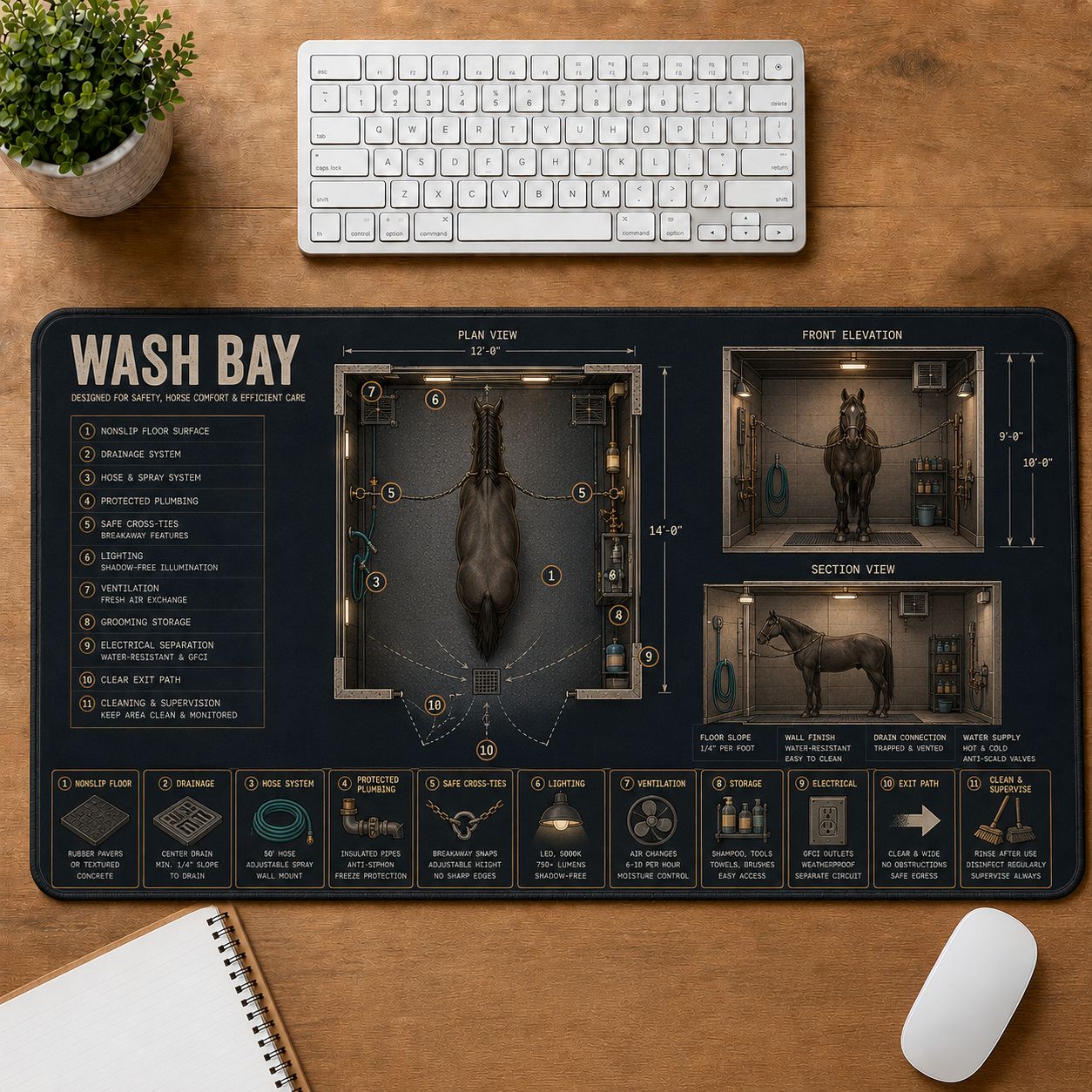 Horse Wash Bay Horse and Equestrian Visual Guide Desk Mat | 5To9Vibe