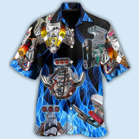 Hot Rod Blue Flame In Black Background - Hawaiian Shirt