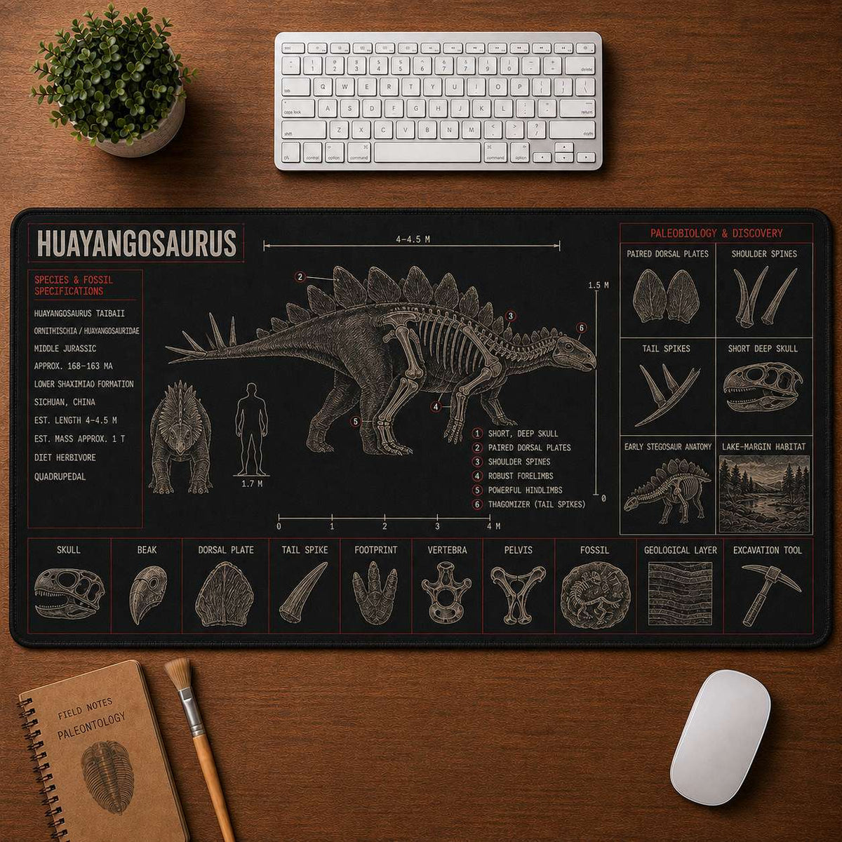Huayangosaurus Dinosaur Blueprint Desk Mat | 5To9Vibe