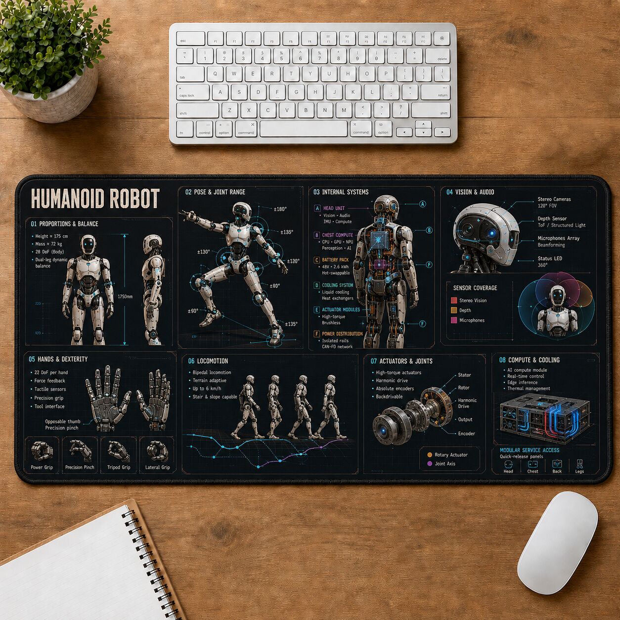 Humanoid Robot Futuristic Technical Guide Desk Mat | 5To9Vibe