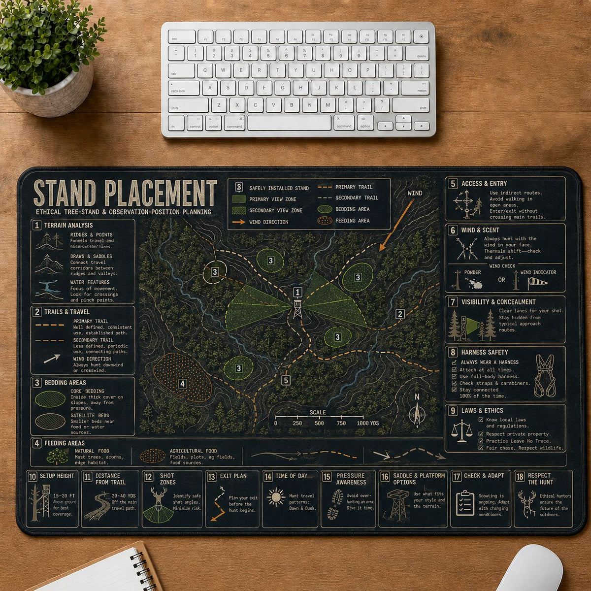 Hunting Stand Placement Outdoor Skills Field Guide Desk Mat | 5To9Vibe