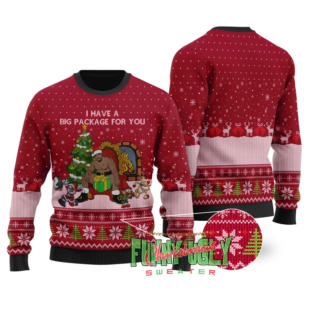I Have A Big Package For You Barry Wood Christmas Sweater Cardinal Red