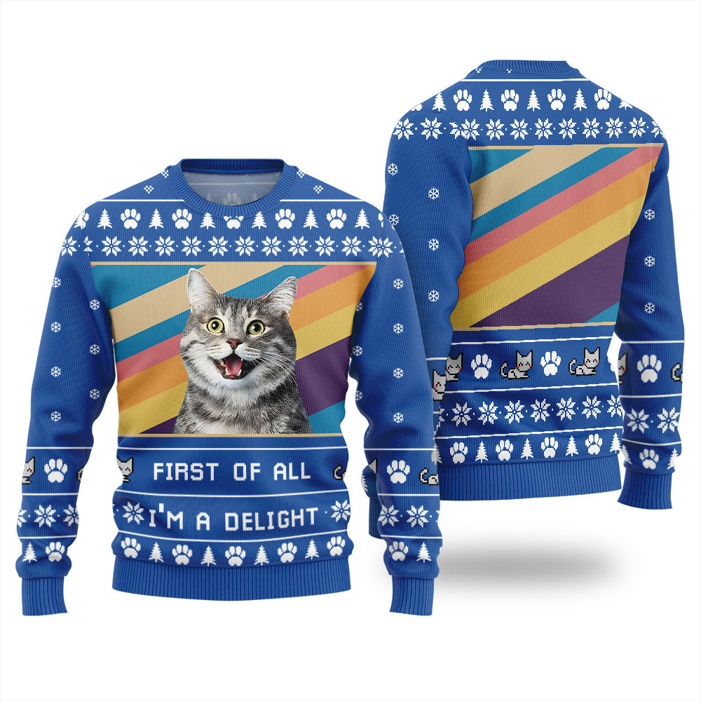 I'm a Delight Custom Cat Photo Ugly Christmas Sweater