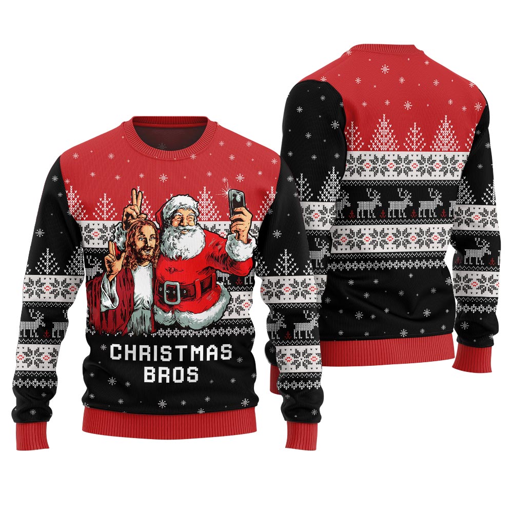 Jesus And Santa Christmas Bros Ugly Sweater
