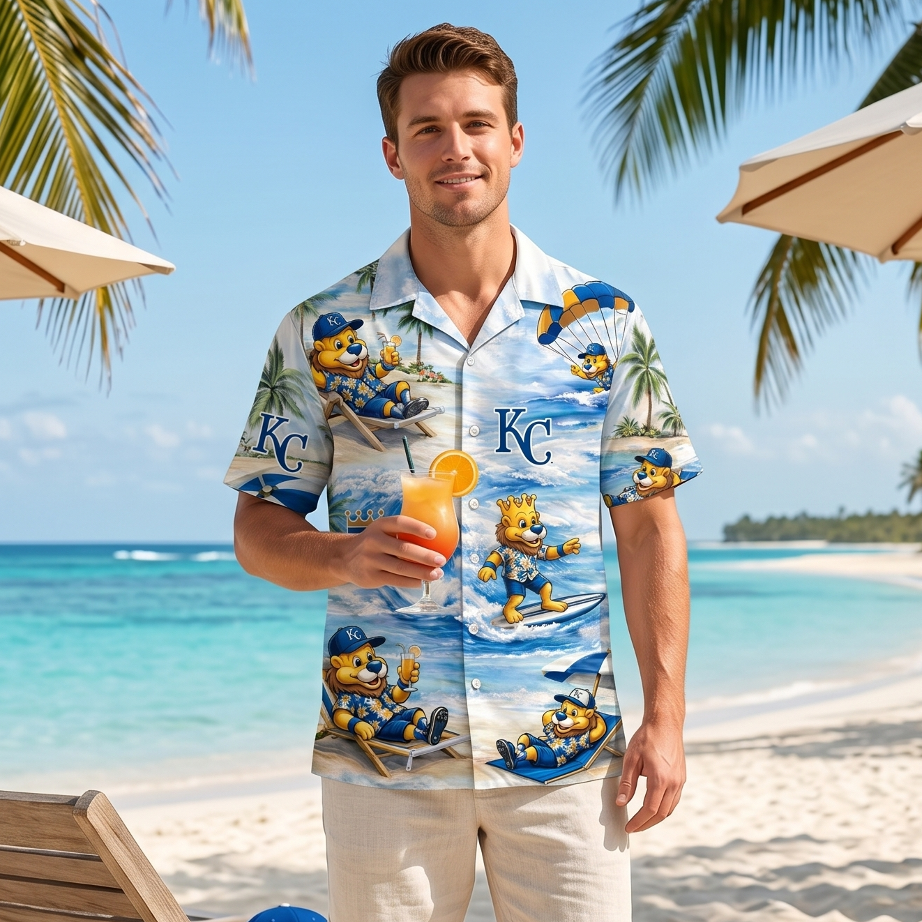 KCR Baseball Mascot Beach Viber Button-Up Unisex Hawaiian Shirt For Men & Women