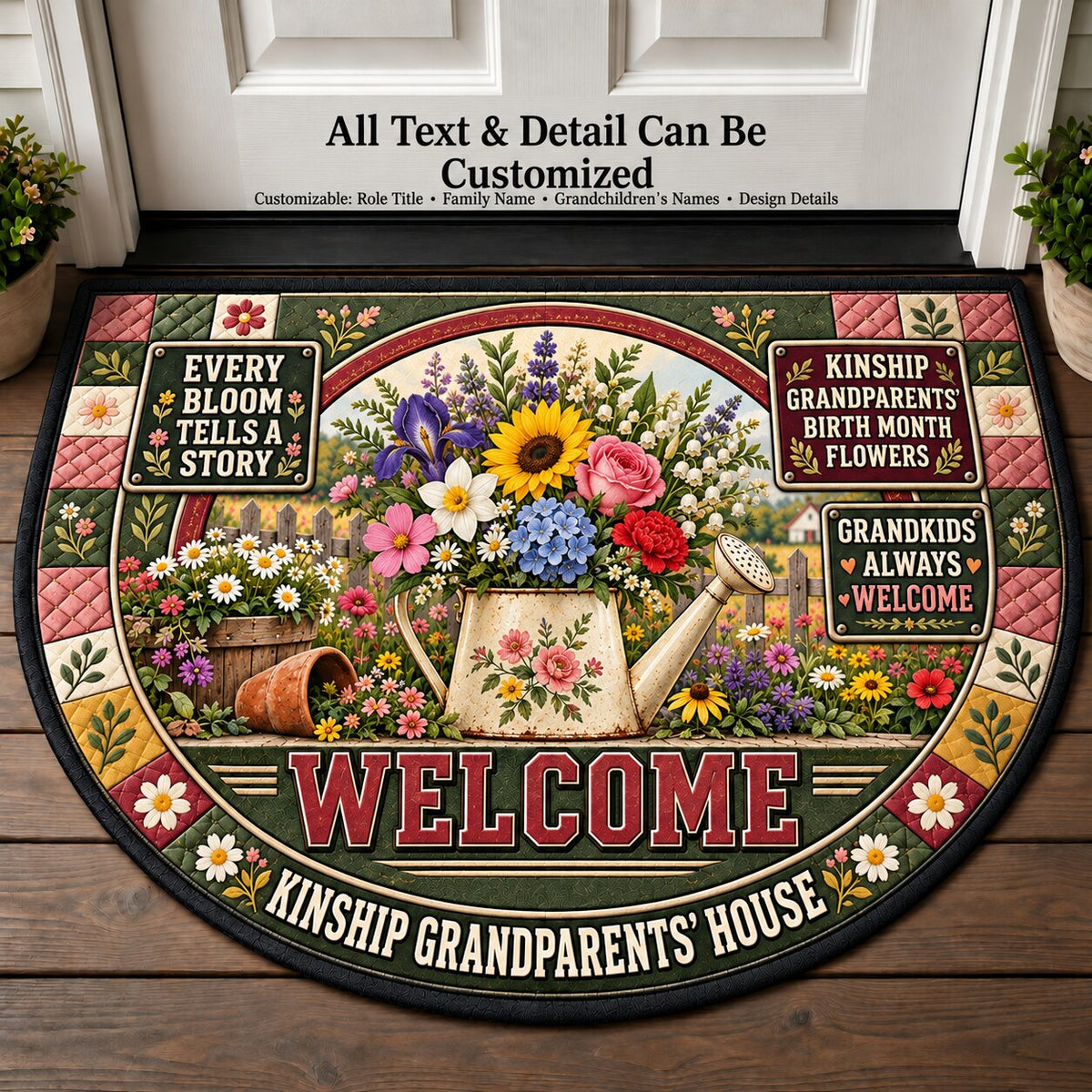 Kinship Grandparents' Birth Month Flowers Personalized Half Round Mat | 5To9Vibe