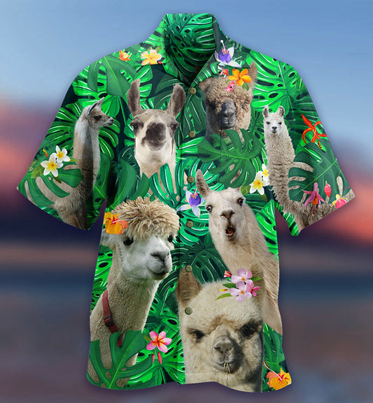 Lama Cute Love Green Leaves - Hawaiian Shirt