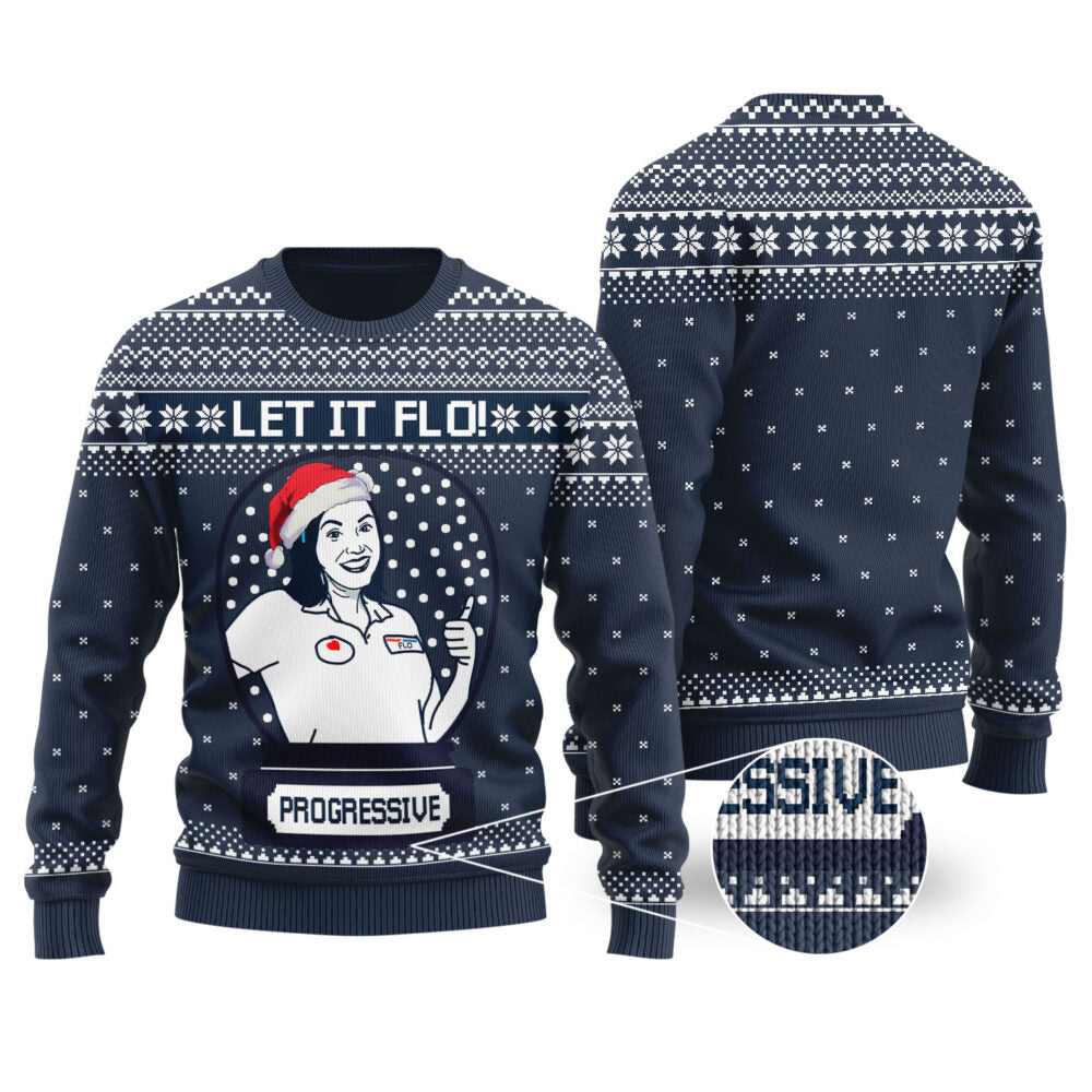 Let It Flo From Progressive Ugly Christmas Sweater Navy