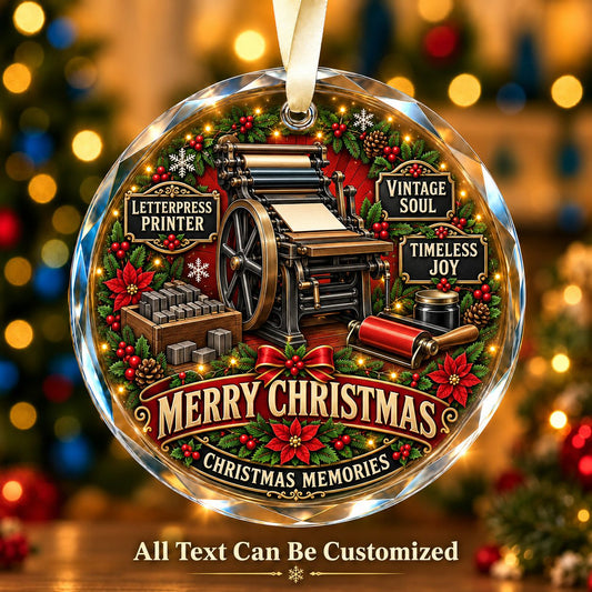 Letterpress Printer Personalized Glass Ornament | 5To9Vibe
