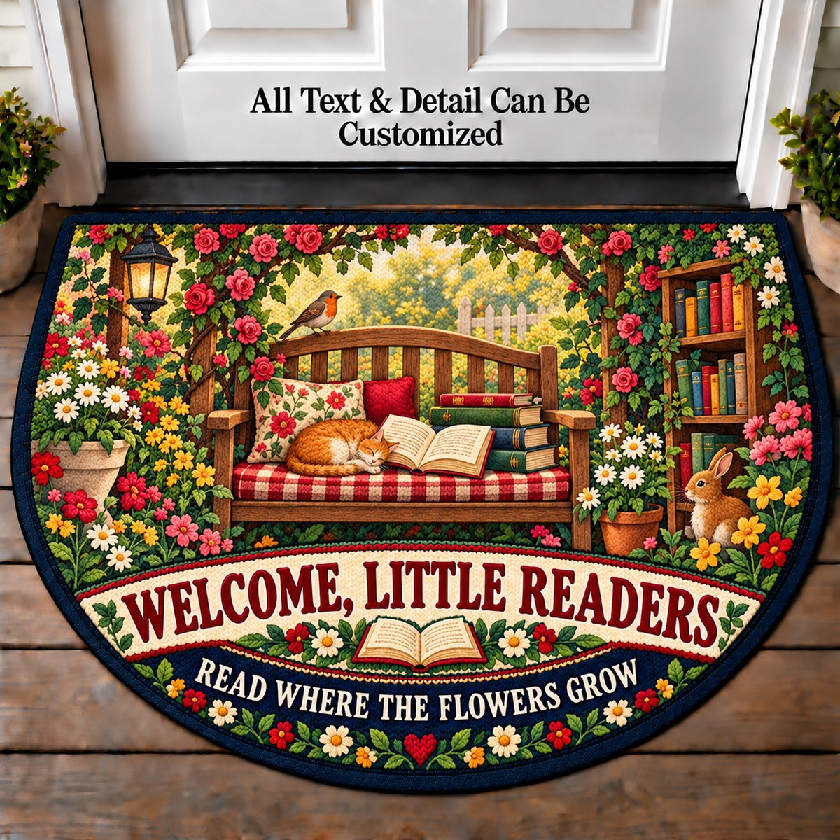 Garden Reading Nook - Little Readers Personalized Half Round Mat | 5To9Vibe