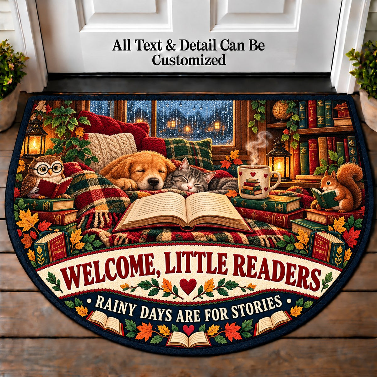 Rainy Day Reading - Little Readers Personalized Half Round Mat | 5To9Vibe