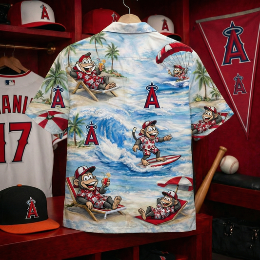 LAA Baseball Mascot Beach Viber Button-Up Unisex Hawaiian Shirt For Men & Women