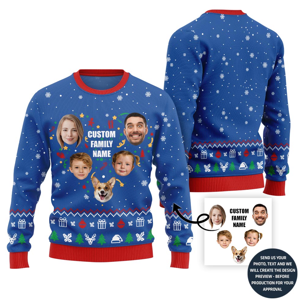 Lovely Custom Family Face And Name Ugly Christmas Sweater