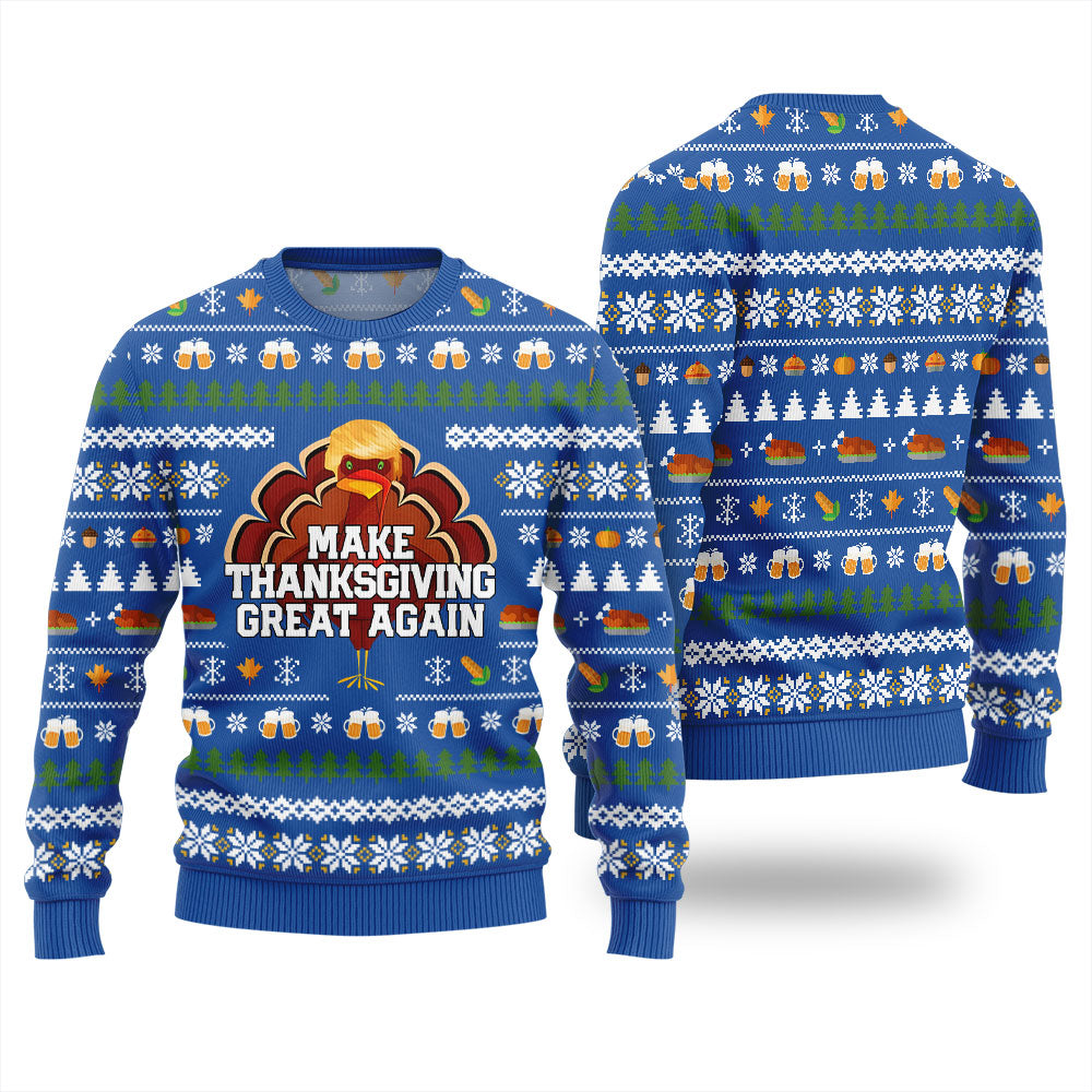 Make Thanksgiving Great Again Funny Ugly Sweater Royal