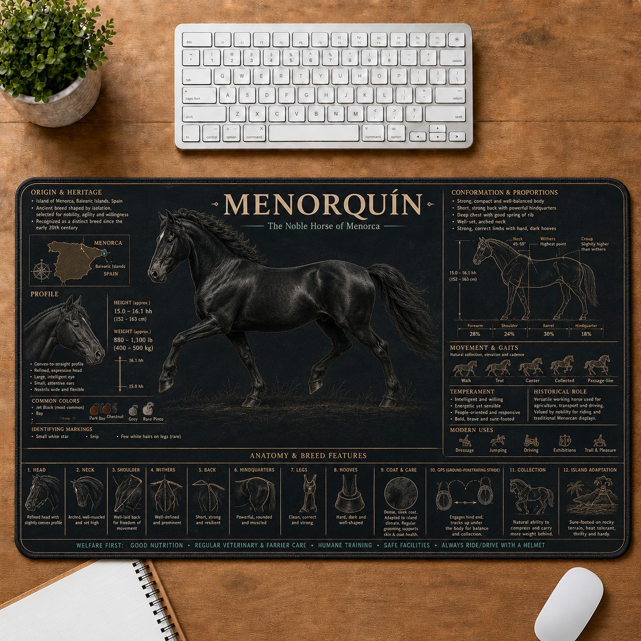 Menorquin Horse Horse and Equestrian Visual Guide Desk Mat | 5To9Vibe