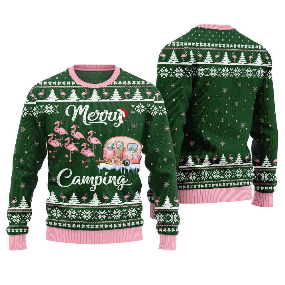 Merry Camping Flamingo Ugly Christmas Sweater
