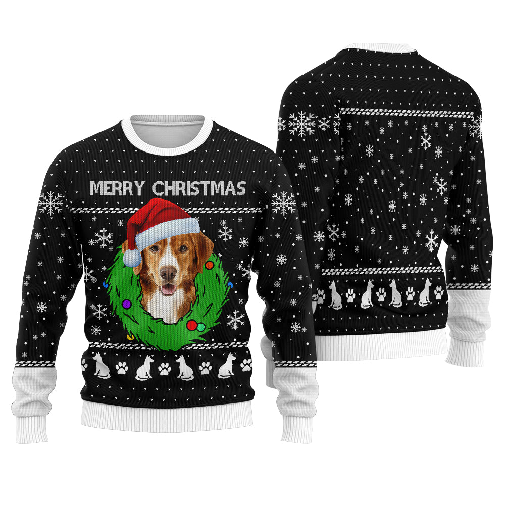 Merry Christmas Custom Dog Christmas Sweater Black