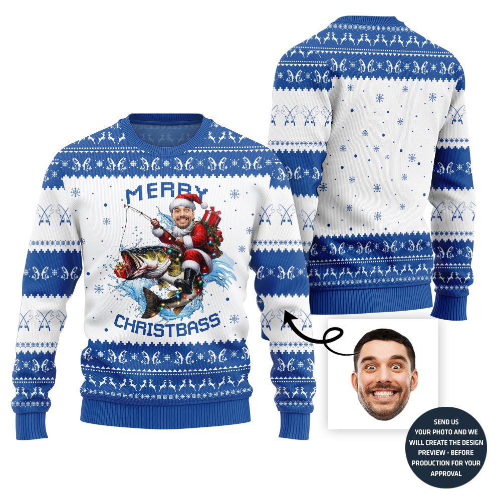 Merry Christmas Custom Face Fishing Ugly Sweater