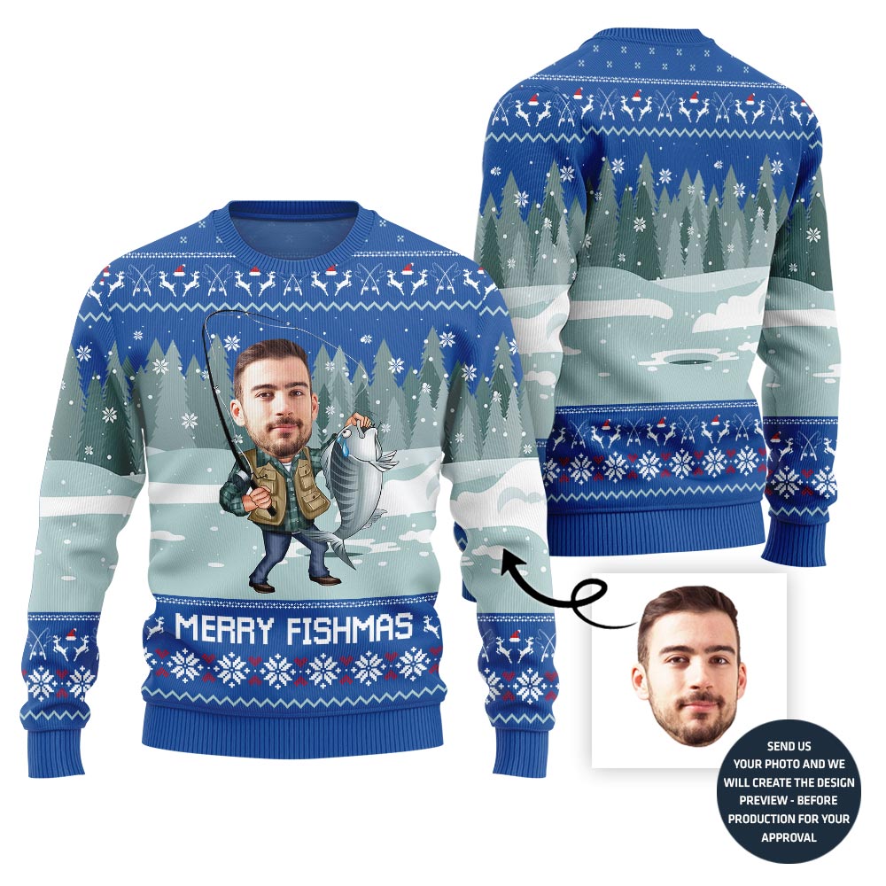 Merry Fishmas Custom Face Ugly Xmas Sweater