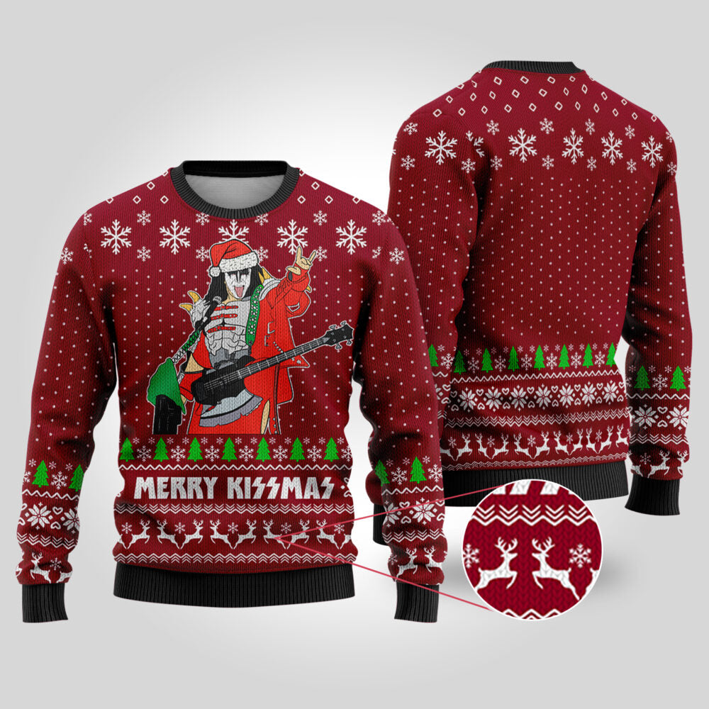 Merry Kissmas Funny Ugly Christmas Sweater Cardinal Red